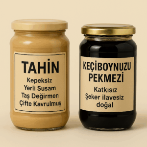 Tahin ve Pekmez ikilisi, katkısız ve doğal içeriğiyle tatlı krizlerine sağlıklı bir çözüm sunar. avokadom.com güvencesiyle sofranıza gelir.