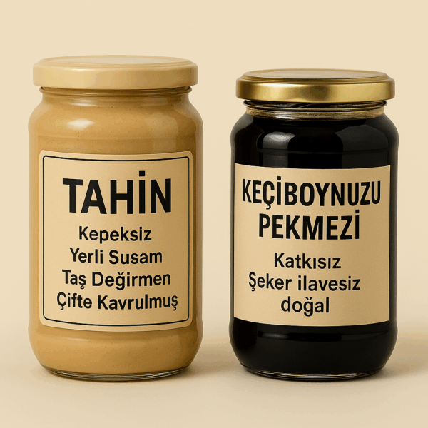 Tahin ve Pekmez ikilisi, katkısız ve doğal içeriğiyle tatlı krizlerine sağlıklı bir çözüm sunar. avokadom.com güvencesiyle sofranıza gelir.