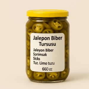 660 cc Jalepon Biber Turşusu, Alanya'dan gelen doğal içerikler ve dengeli acılığıyla sofralarınıza katkısız, fermente bir lezzet sunar.