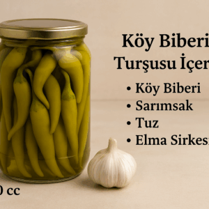 Doğal içerikli, katkısız 1000 cc Köy Biberi Turşusu ile sofralarınıza geleneksel tat ve sağlık katın. avokadom.com güvencesiyle şimdi keşfedin!