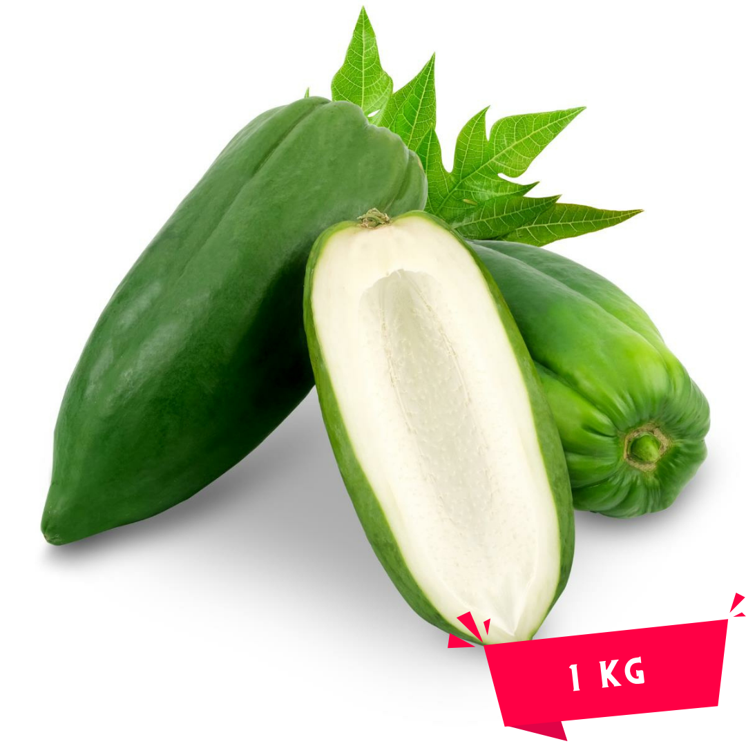 Yerli yeşil papaya 1 kg, sindirim dostu enzimleri ve hafif aromasıyla sağlıklı tariflere tropikal bir dokunuş katmak için ideal bir tercihtir.